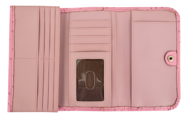 Pink Ostrich Ladies Tri-Fold Wallet