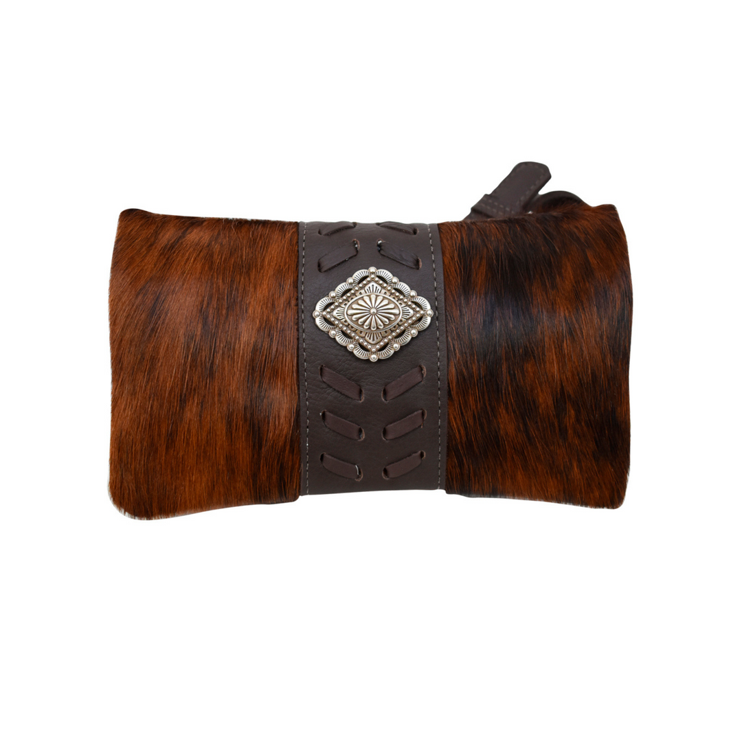 Grab and Go crossbody foldover wallet/crossbody in brindle hair-on with hair-on hide leather accents and concho