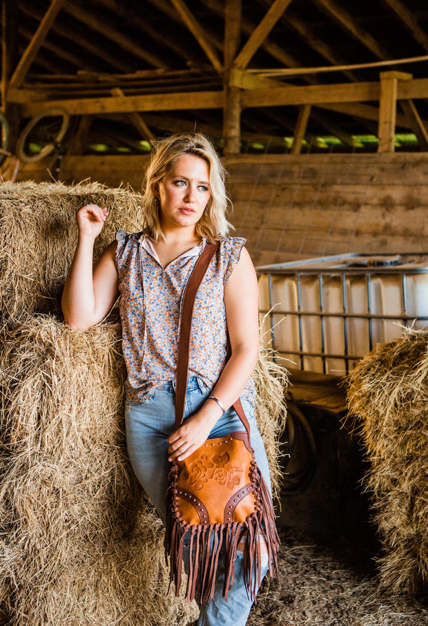 Fringed Cowgirl Crossbody w/ Hand Tooled Rose