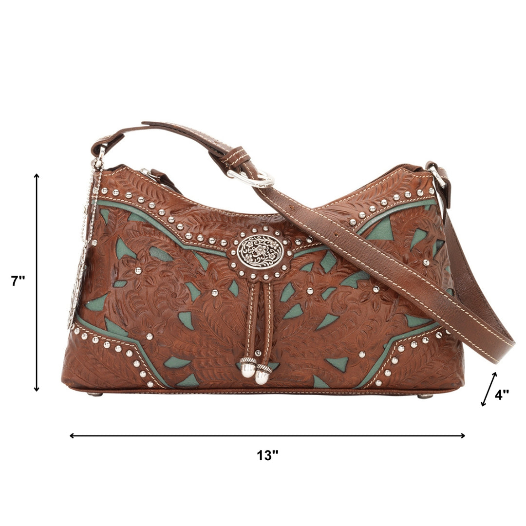 Lady Lace Zip Top Shoulder Bag -  Hand Tooled Genuine Leather