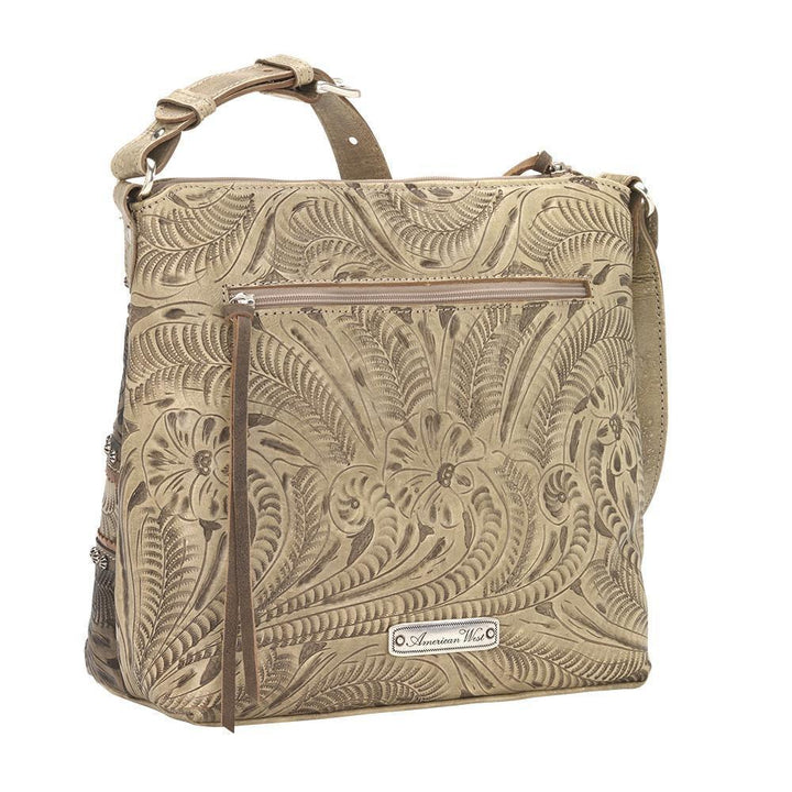 Back view of Saddle Ridge shoulder bag with zippered pocket