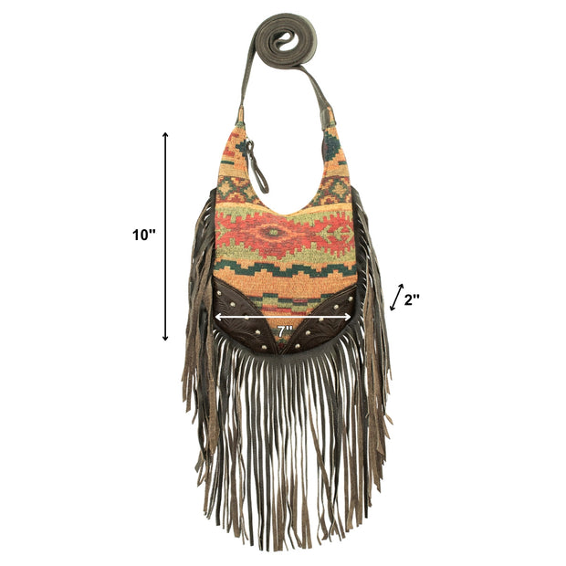 Woven Tapestry Fringed Cowgirl Hobo Crossbody