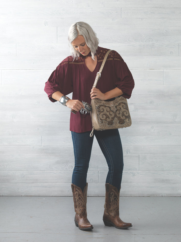 Annie's Secret Zip-Top Shoulder Bag w/ Conceal Carry Pocket