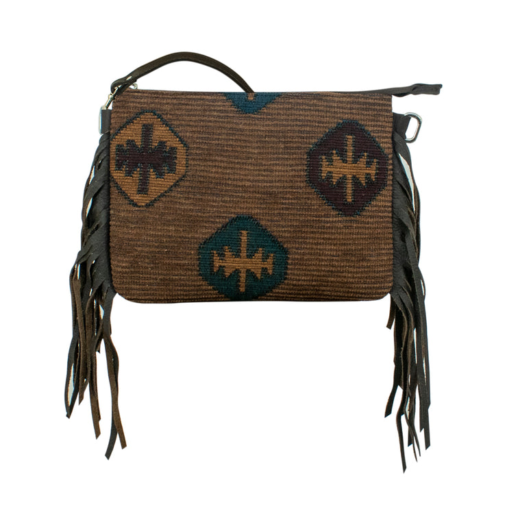 Brown Leather Handbag with Louis Vuitton Patch & Fringed Tassels