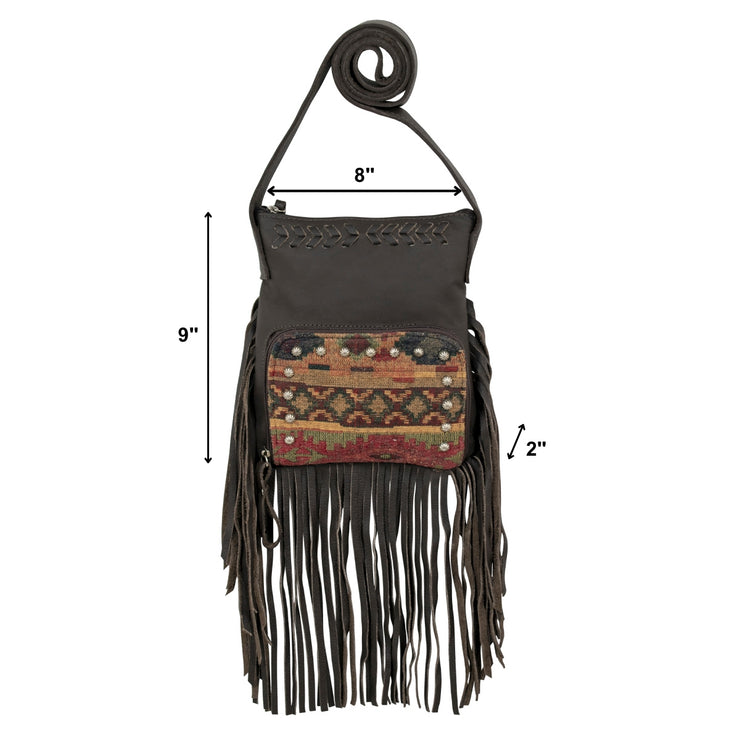Woven Tapestry Fringed Cowgirl Crossbody w/ Front Compartment