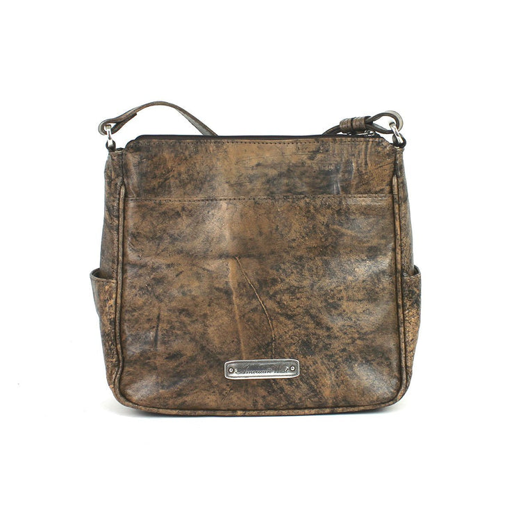 Leather crossbody bag with all-over embossed eagle