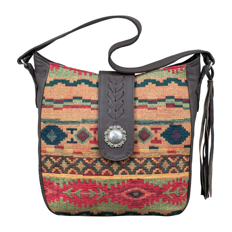 Santa Fe Woven Tapestry Soft Zip-Top Shoulder Hobo w/ Conceal Carry Pocket