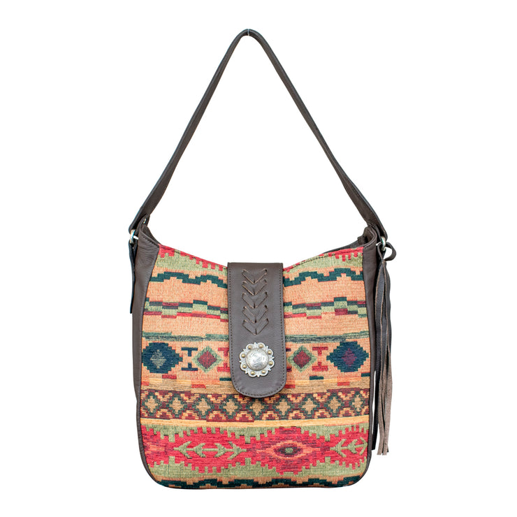 Santa Fe Woven Tapestry Soft Zip-Top Shoulder Hobo w/ Conceal Carry Pocket