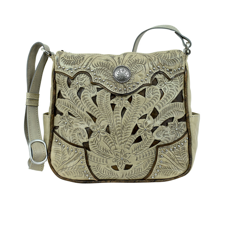 Leather shoulder bag with all-over embossed eagle