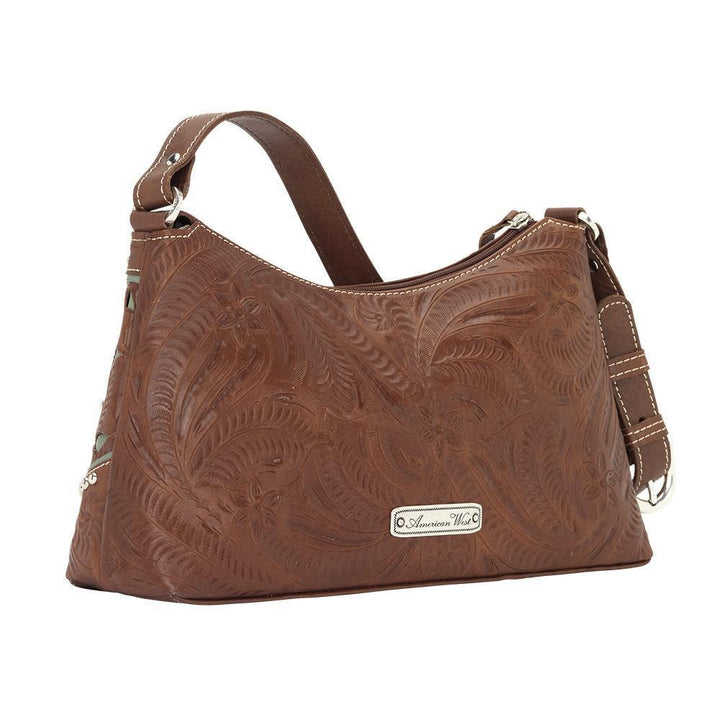 Lady Lace Zip Top Shoulder Bag -  Hand Tooled Genuine Leather